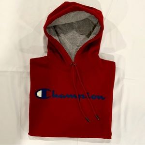 Champion - Powerblend Fleece Hoodie, Script Logo - Red